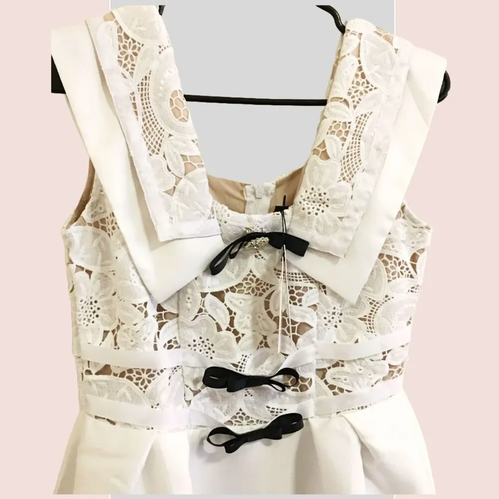 WHITE COCKTAIL & PARTY DRESS | NWT Lace mini dress Sz M - Picture 3 of 6